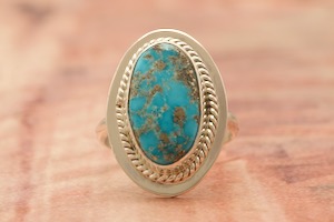 Genuine Kingman Turquoise with Iron Pyrite Matrix Sterling Silver Ring